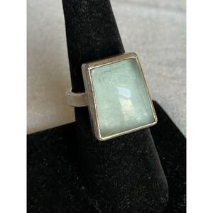KC 925 Sterling Silver Ring Size 7 Aqua Green Stone Vintage Estate Jewelry